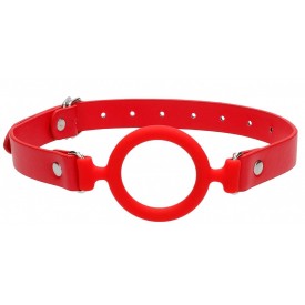 Красный кляп-кольцо с кожаными ремешками Silicone Ring Gag with Leather Straps